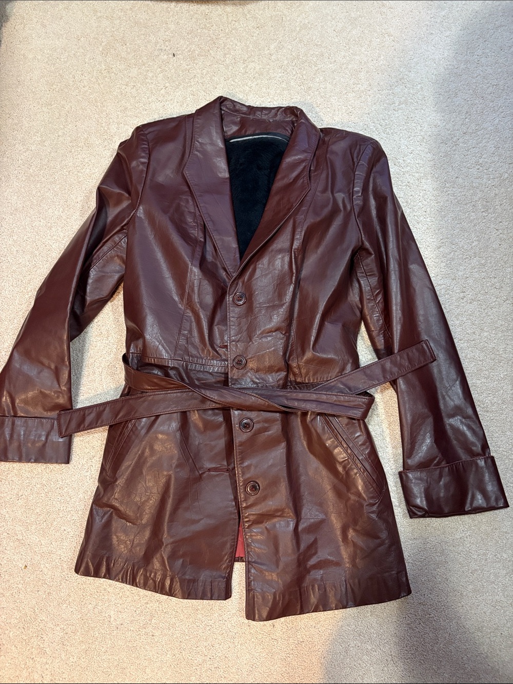 Vintage Sears genuine Brown Leather Belted Blazer Jacket size 14